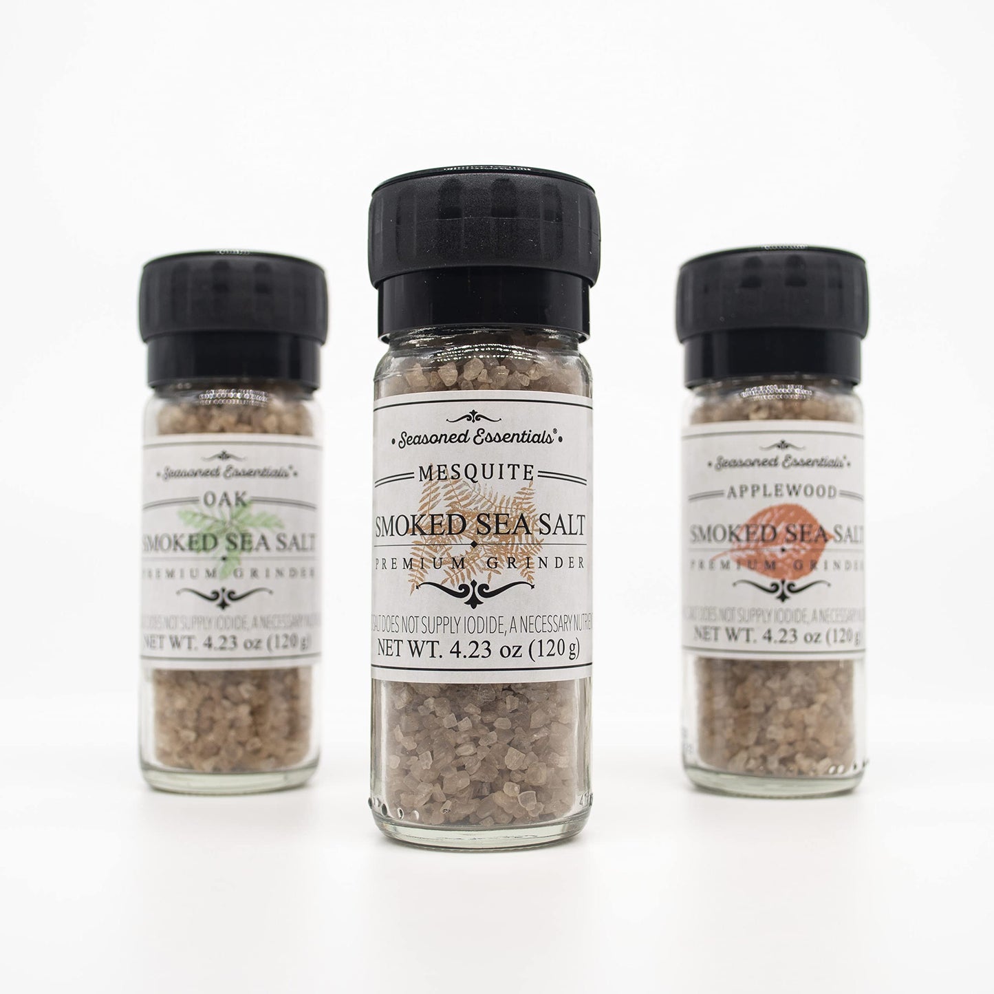 Seasoned Essentials Gourmet Smoked Sea Salt Grinder Variety Pack - 3 Pack, 4.41 Ounce, Perfect for Meat, Fish, and Vegetables