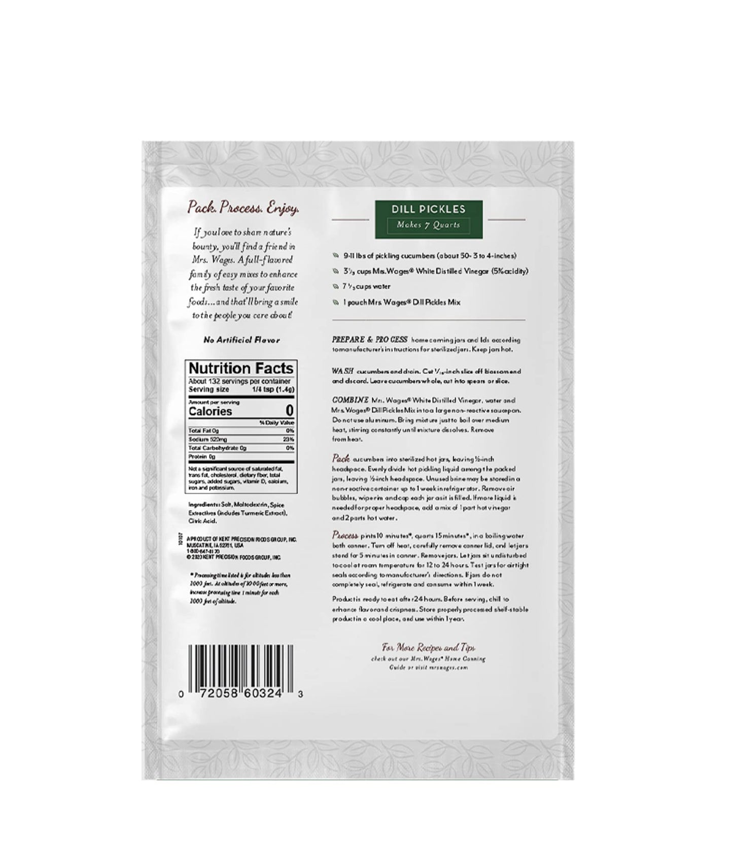 Mrs. Wages Dill Pickles Quick Process Mix, 6.5 Oz Pouch (Value Pack Of 6)