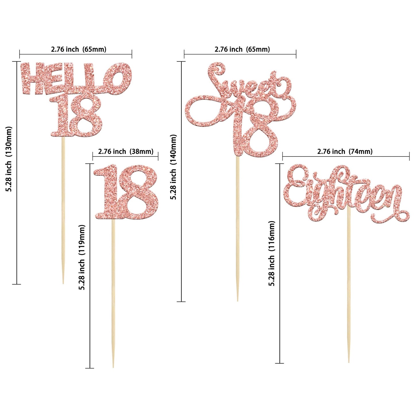 Gyufise 24Pack Glitter 18Th Birthday Cupcake Toppers Sweet 18 Hello 18 Eighteen Cupcake Picks For 18Th Birthday Cake Decorations
