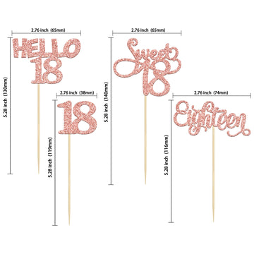 Gyufise 24Pack Glitter 18Th Birthday Cupcake Toppers Sweet 18 Hello 18 Eighteen Cupcake Picks For 18Th Birthday Cake Decorations