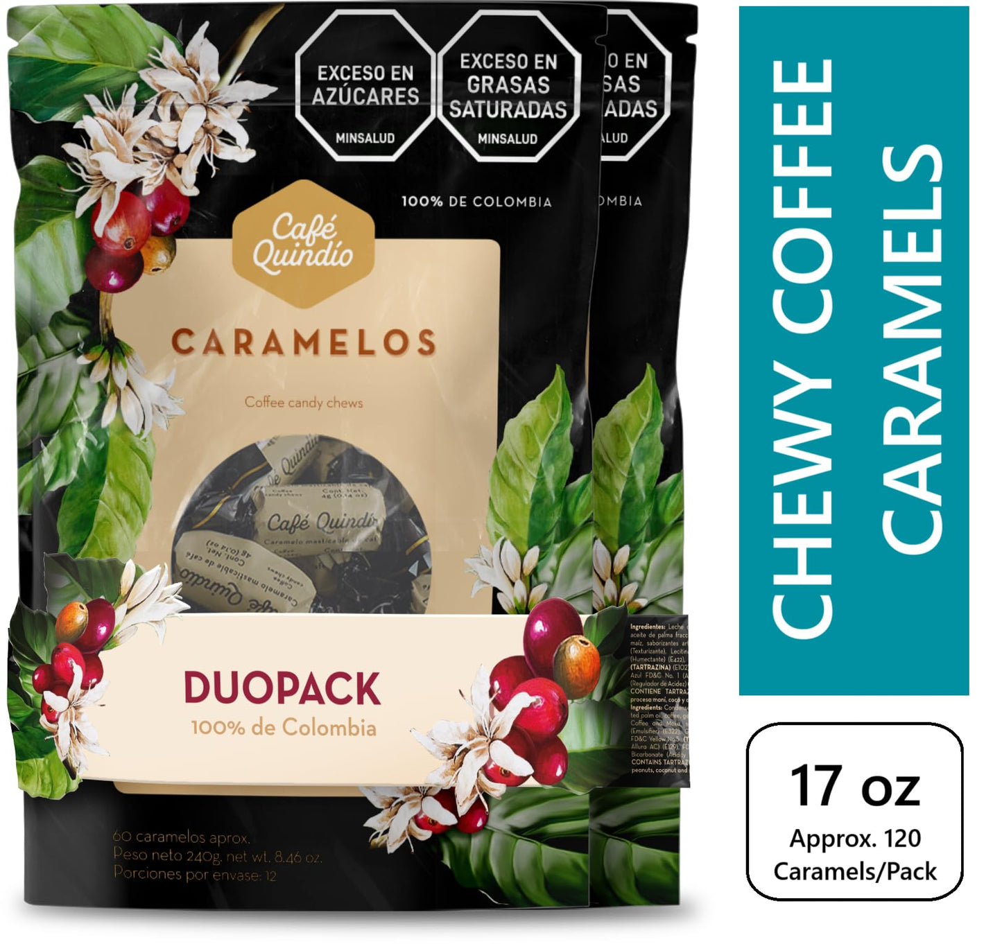 Cafe Quindio Chewy Coffee Caramels Duopack (2 Bags Of 8.5 Oz (240G) Each) - Approximately 120 Candies