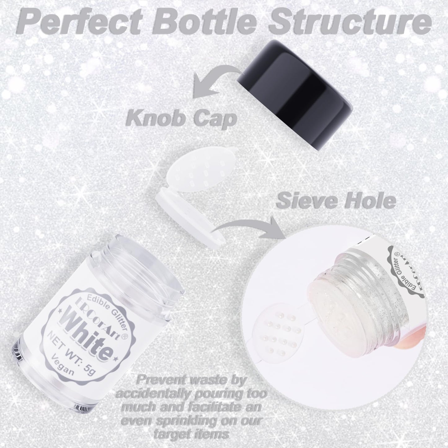 Edible Glitter - White Luster Dust Edible for Drinks Cakes, Food Grade Cake Decorating Shimmering Glitter, Sprinkle Powder Glitt