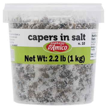 Capers In Salt, Size #10, Net Wt. 35.3Oz (1000G), Italian Salted Capers, Caperi, Non-Gmo, Fratelli D'Amico, Product Of Italy.