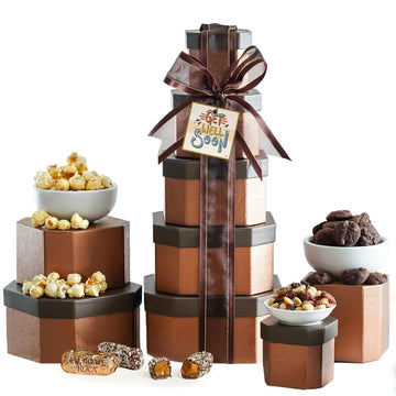 Broadway Basketeers Get Well Basket Tower Care Package with Gourmet Snacks 30oz 7 x 7 x 15 Get Well Color