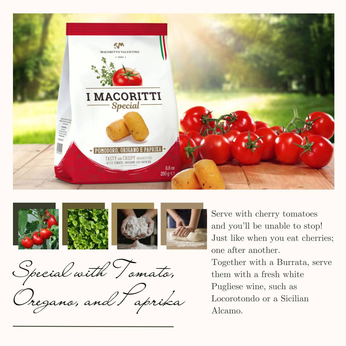 I Macoritti Special Breadsticks With Tomato | Dip & Bread Sticks Snacks - Oregano And Paprika, Made In Italy, Authentic Italian