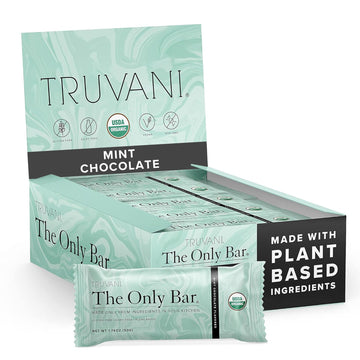 Truvani Plant Based Snack Bar | Chocolate Mint 12 Pack | 7G Protein | Usda Organic And Vegan | The Only Bar | Dairy, Soy, And Gl
