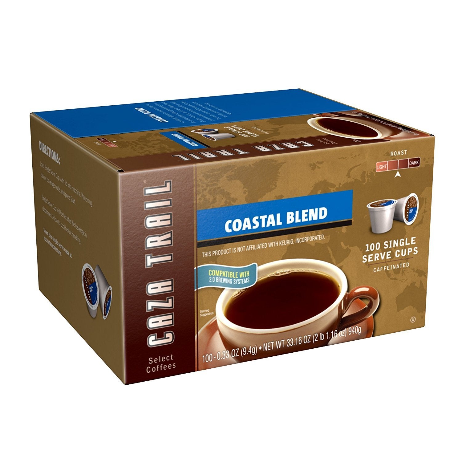 Caza Trail Coffee Pods  Coastal Blend  Single Serve (Pack of 100) (Packaging May Vary)