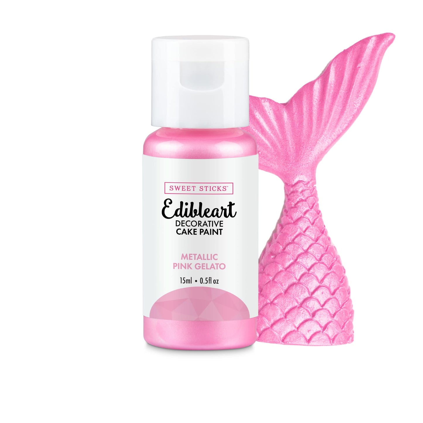 SWEET STICKS Edible Art Cake Paint, Metallic Pink Gelato, 0.5 Fl Oz