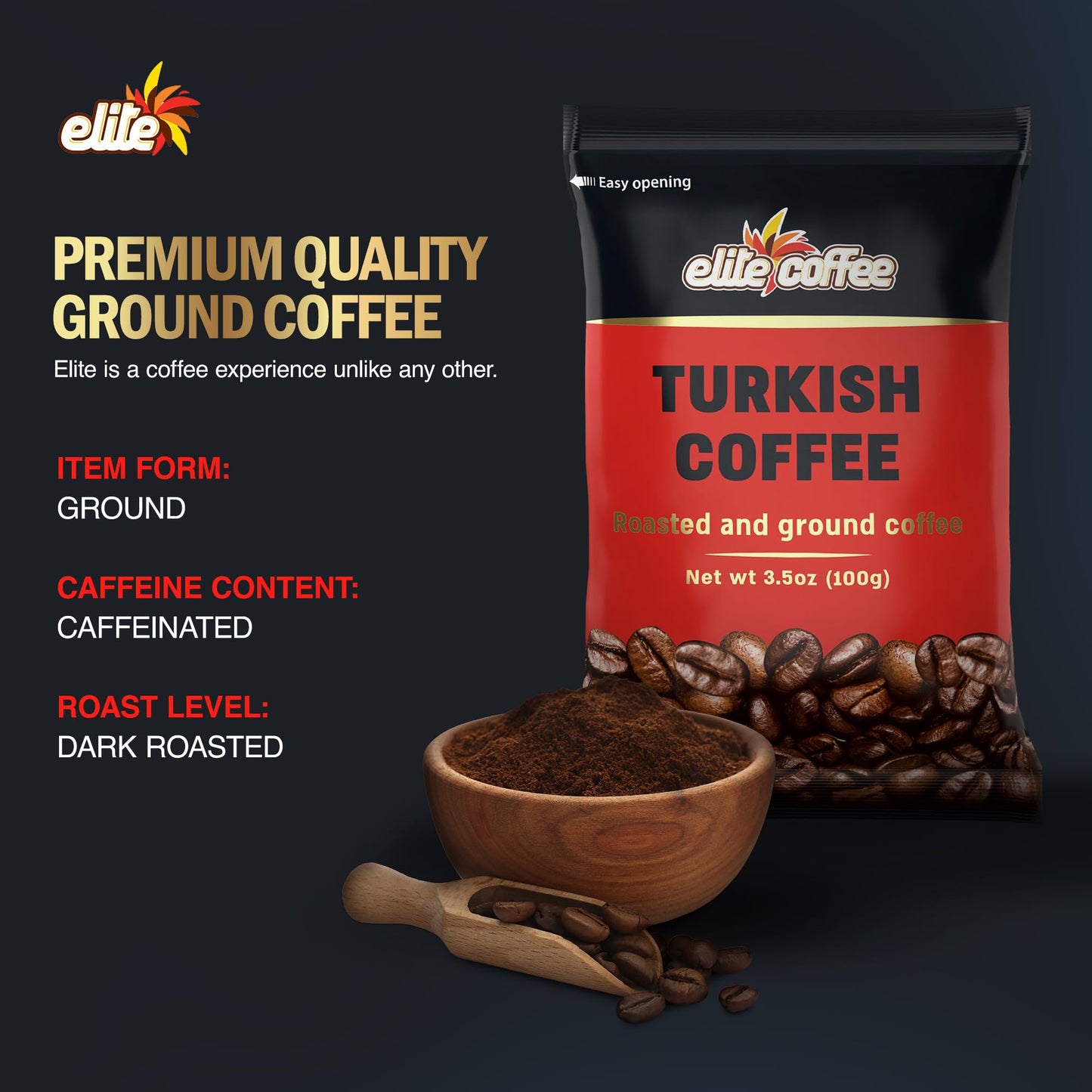 Elite Roasted & Ground Turkish Coffee 3.5Oz Bag (4 Pack)