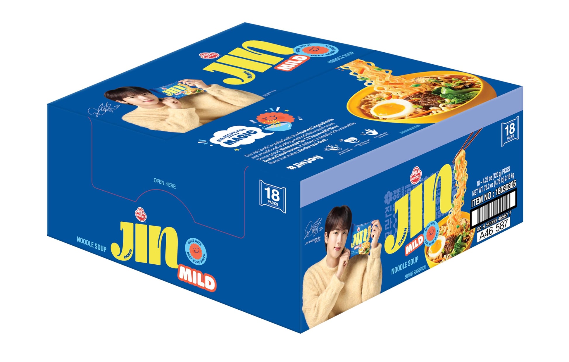 OTOKI Jin Ramen Mild Flavor,BTS Jin & JIN RAMEN edition, Authentic Korean Instant Noodles, Delicate and Savory Beef Broth, Quick