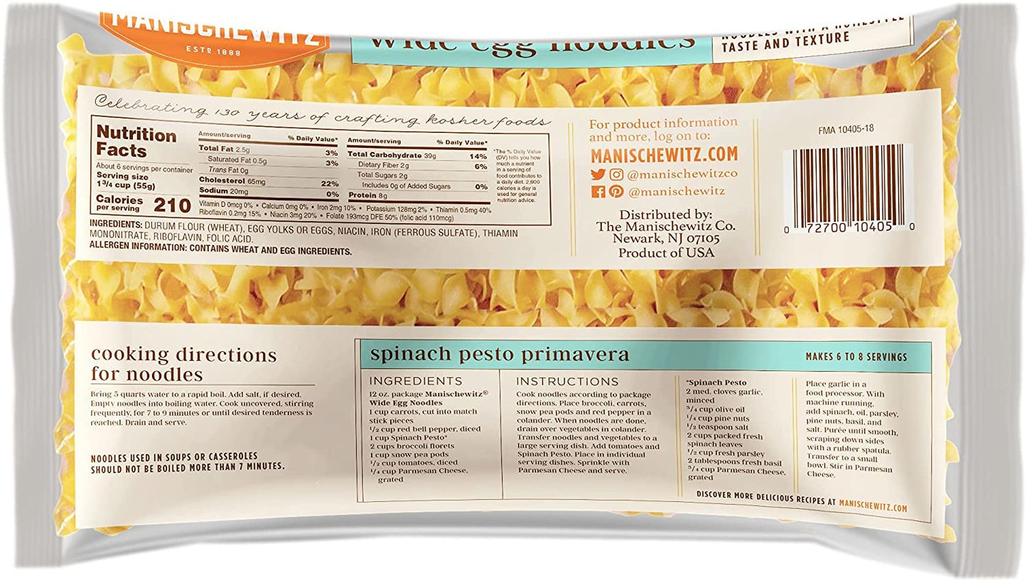 Manischewitz Traditional Extra Wide Egg Noodles 12oz (3 Pack), Homestyle Taste & Texture, Premium Enriched, Low Sodium, No Prese