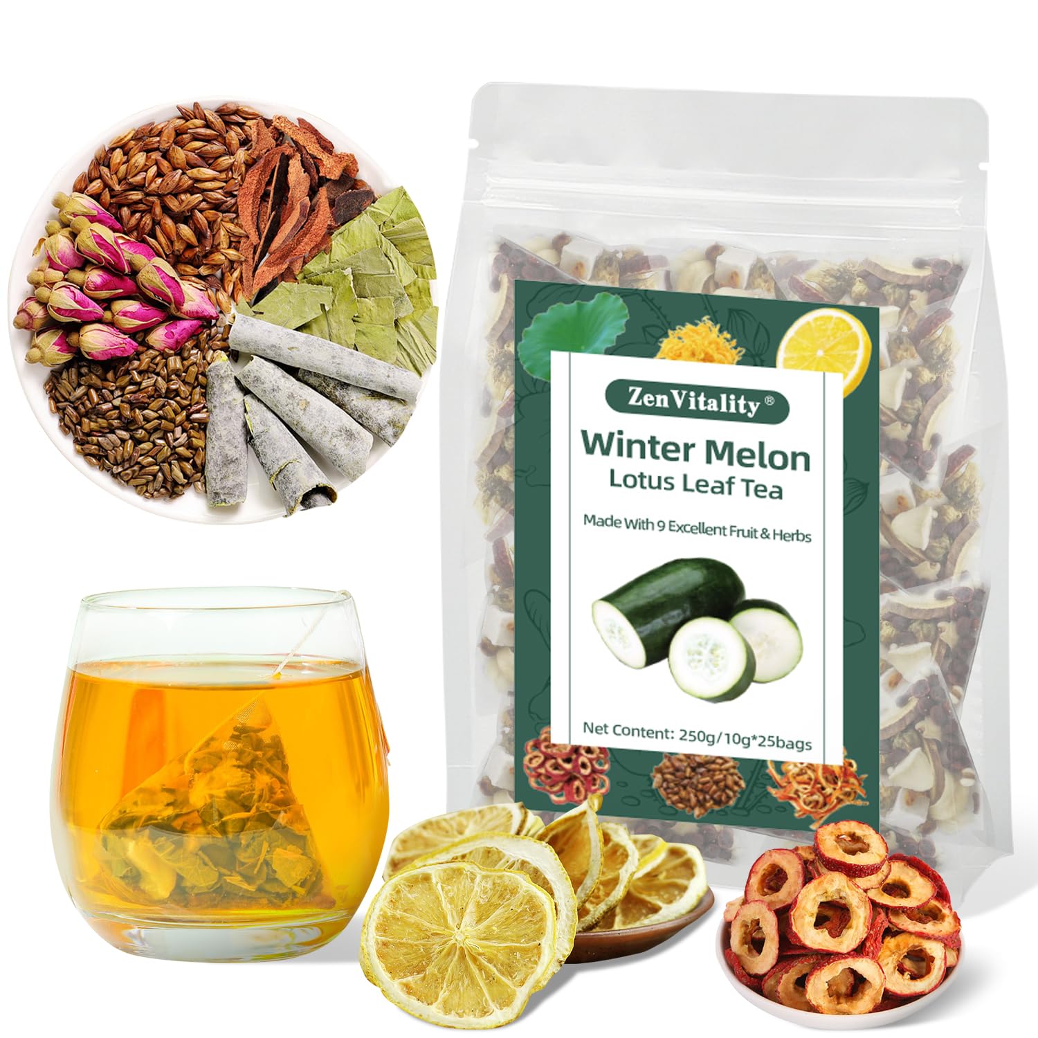 ZenVitality Oil Cleansing Tea - Winter Melon & Lotus Leaf Blend, 10g x 25 Bags