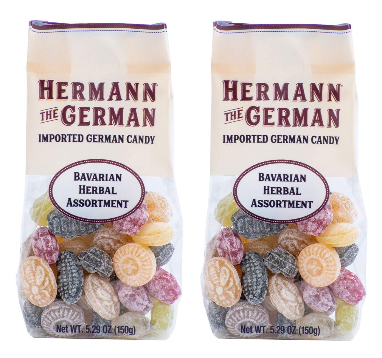 Hermann the German Hard Candy - Bavarian Herbal Assortment - Pack of 2 - 150 g - Multicolor