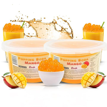 Fanale Popping Boba Pearls for Bubble Tea - 2 lb (1 lb X 2) | Mango | Bursting Boba Pearls Bubble 450g X 2 | Real Fruit Juice fo
