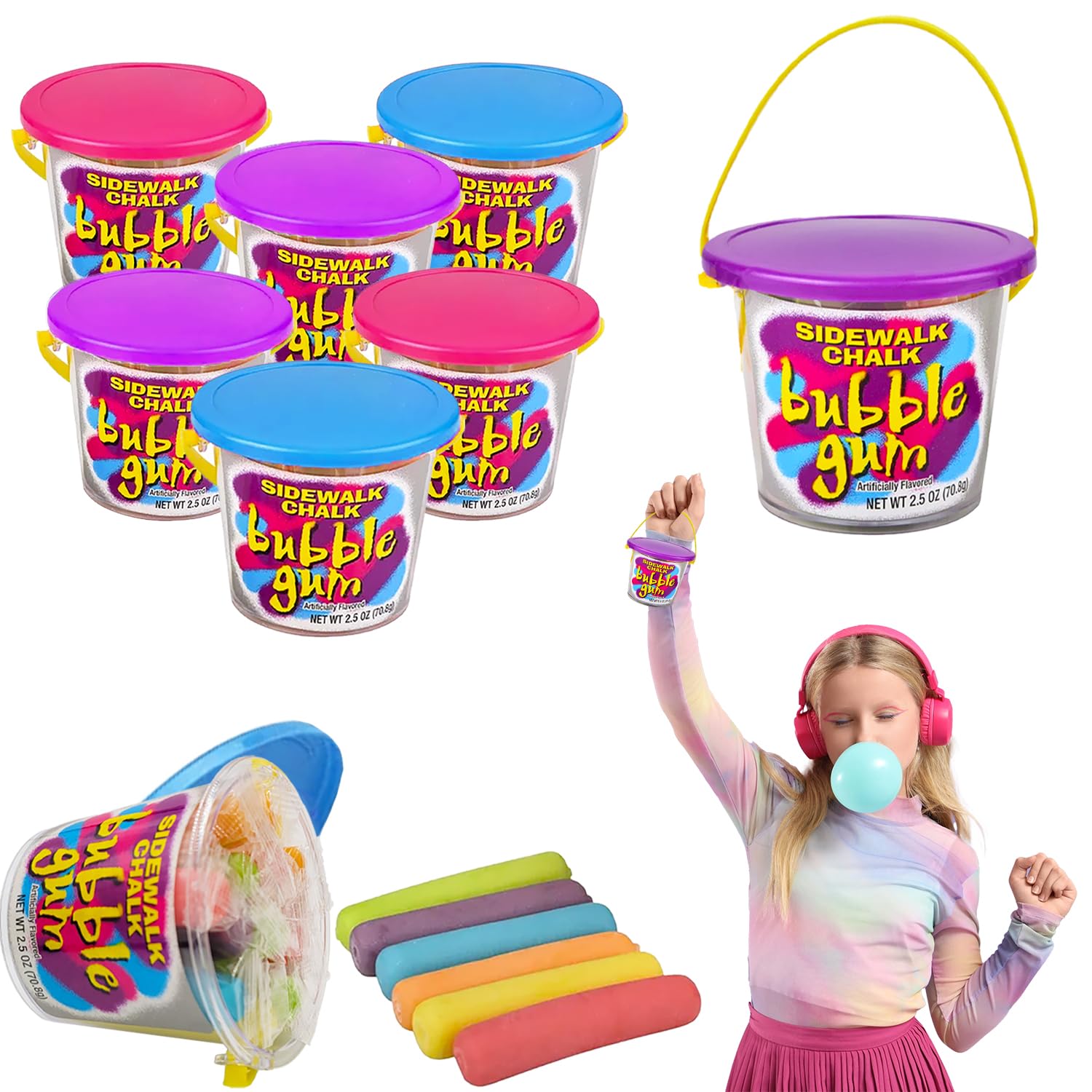 Fruidles Bubble Gum, Sidewalk Chalk Shape, Individually Wrapped, 6-Pack
