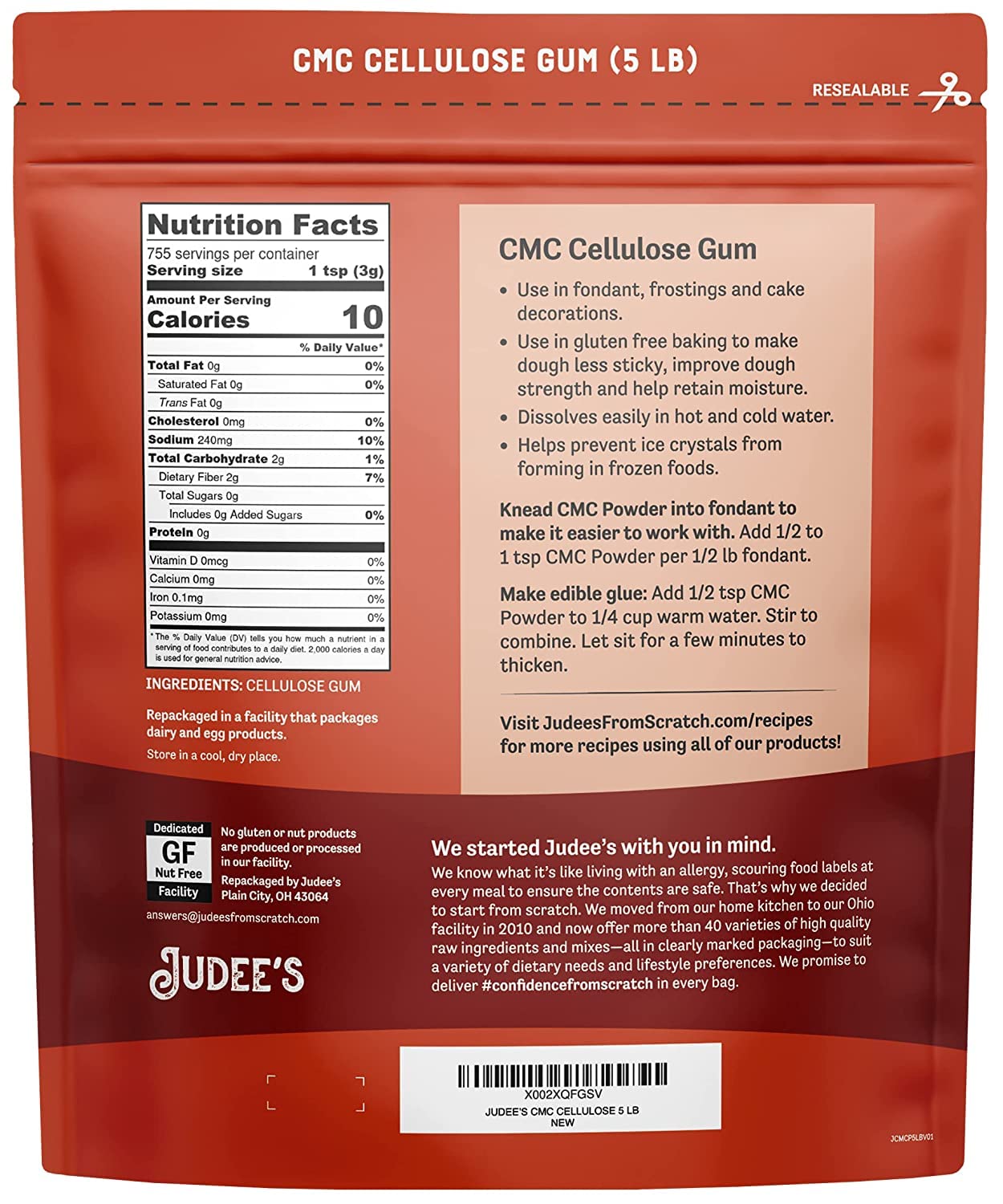Judee'S Premium Cmc Powder 5 Lb - Use In Fondant, Frostings, And Cake Decorations - Improves Gluten Free Dough - Prevents Ice Cr
