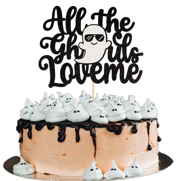 1 Pcs Halloween All The Ghoul Love Me Cake Topper Glitter Baby Ghost Halloween Cake Pick For Halloween Theme Baby Shower Kids Bi