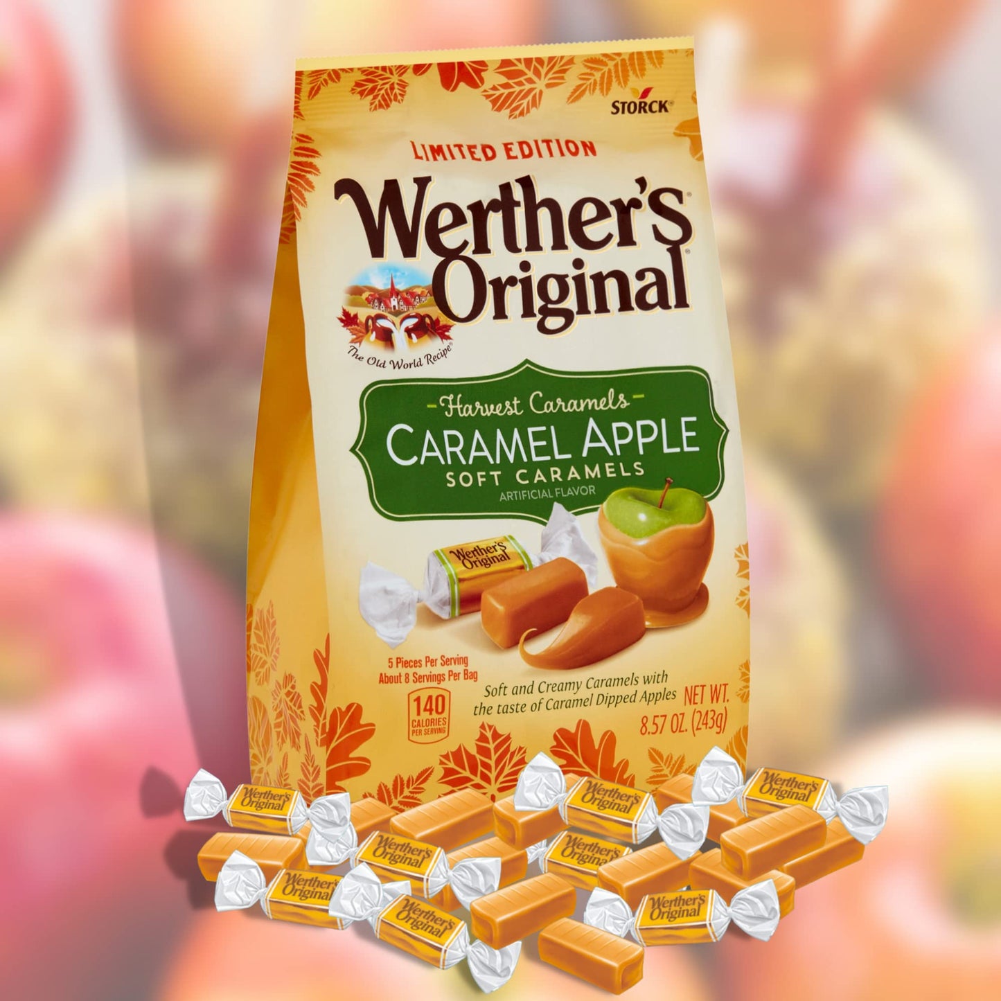 Pumpkin Spice And Caramel Apple Original Soft Caramels, Individually Wrapped Sharable Fall Flavored Candies, 8.57 Ounce Bags, Pa