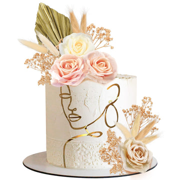 21 Pcs Boho Cake Topper Decorations Acrylic Minimalist Art Lady Gold Face Vintage Artificial Rose Flower Wedding Cake Toppers Fo
