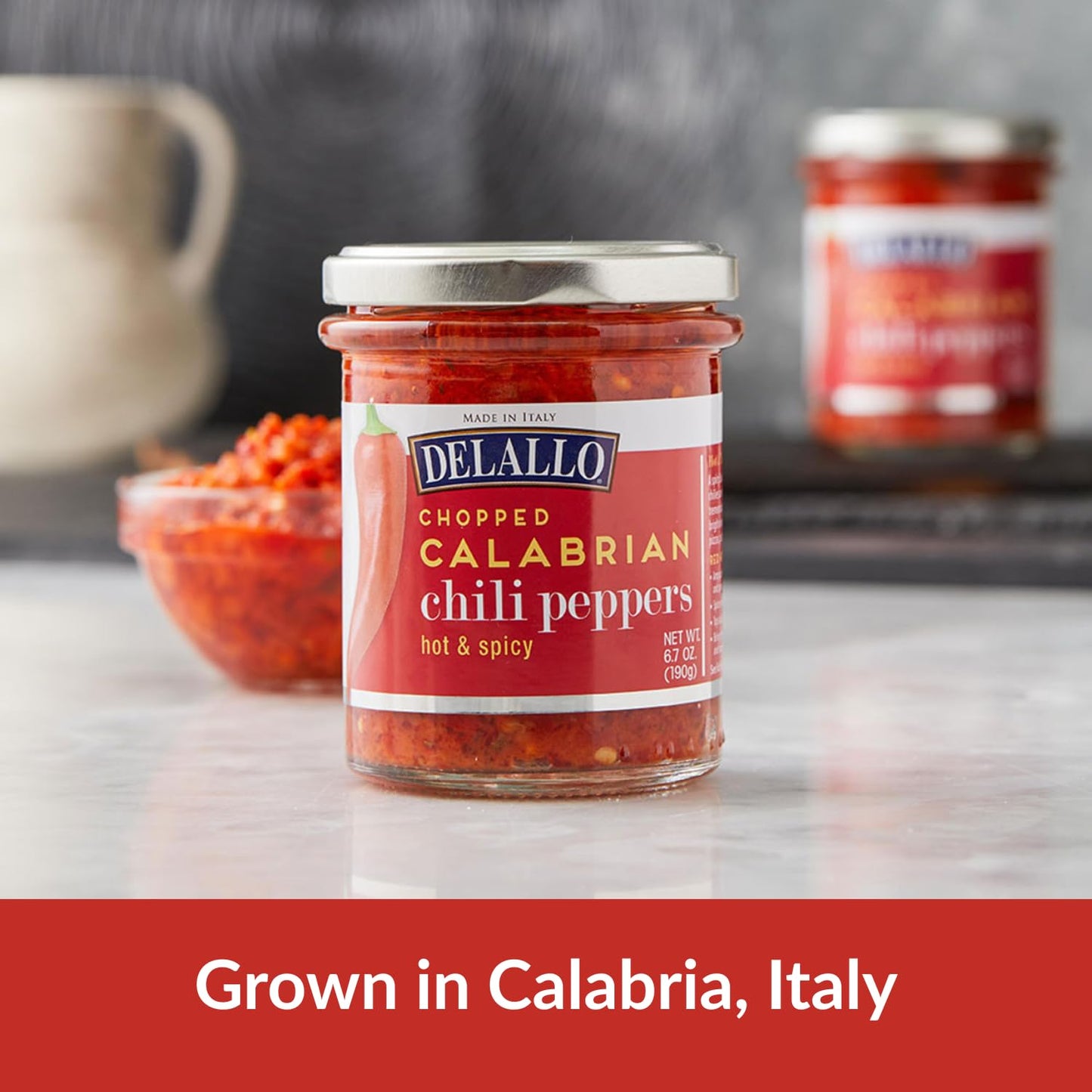 DeLallo Crushed Calabrian Chili Pepper Paste, Made in Italy, Spicy Hot Flavor, Packed in Extra Virgin Olive Oil, Non-GMO, Vegan,