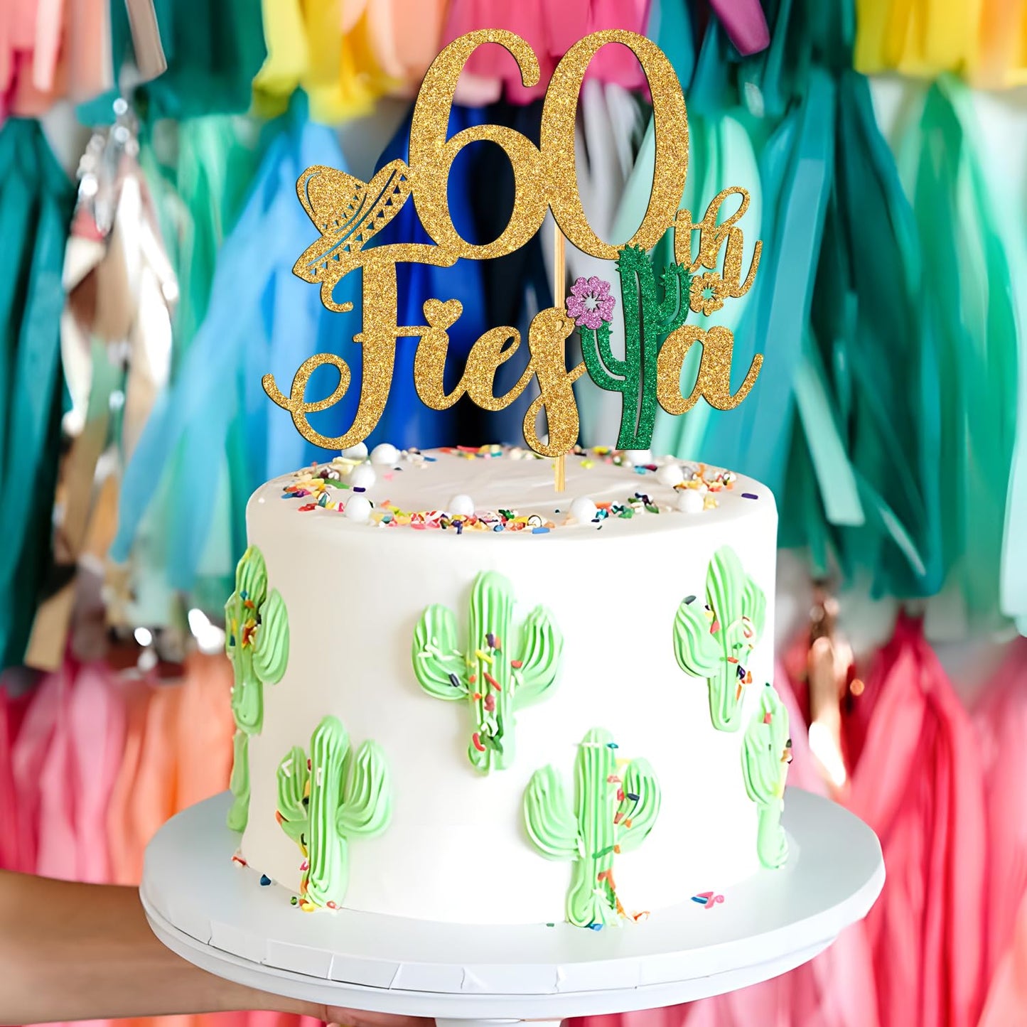 Tivurcia 60Th Fiesta Cake Topper, Cheers To 60 Years/Taco Bout 60 Cake Decor,Tropical Hawaiian Mexican Summer Themed Happy 60Th