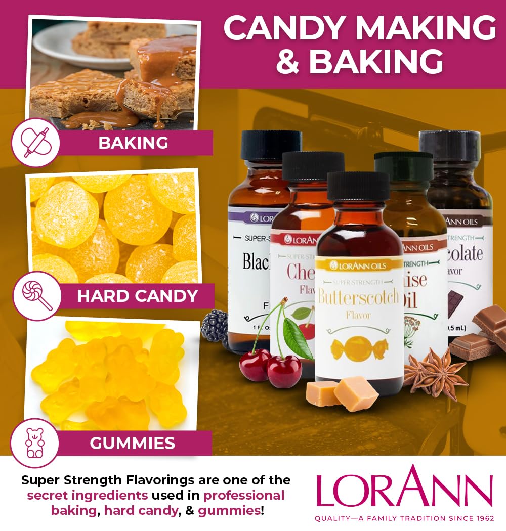 LorAnn Oils Super Strength Flavoring, Butterscotch, 1 Fl Oz (Pack of 4), Cream to Light Brown, Ideal for Candy Making and Baking