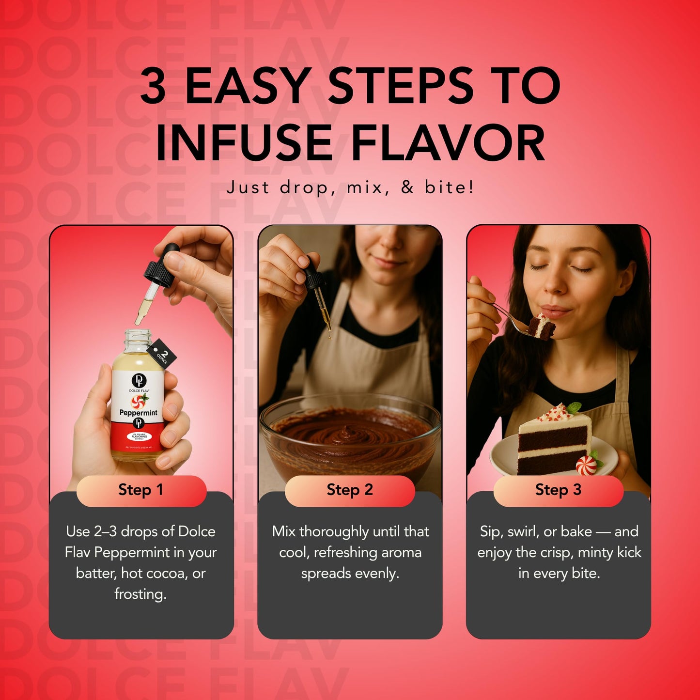 Dolce Flav Natural Peppermint Extract - 2 Oz Oil-Soluble, Kosher, Sugar-Free Concentrated Mint Flavor for Candy and Baking