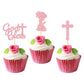 Gyufise 24Pcs Pink Glitter God Bless And Cross Cupcake Toppers Girl Babyshower Cake Topper Decorations For Babyshower Girl Bapti