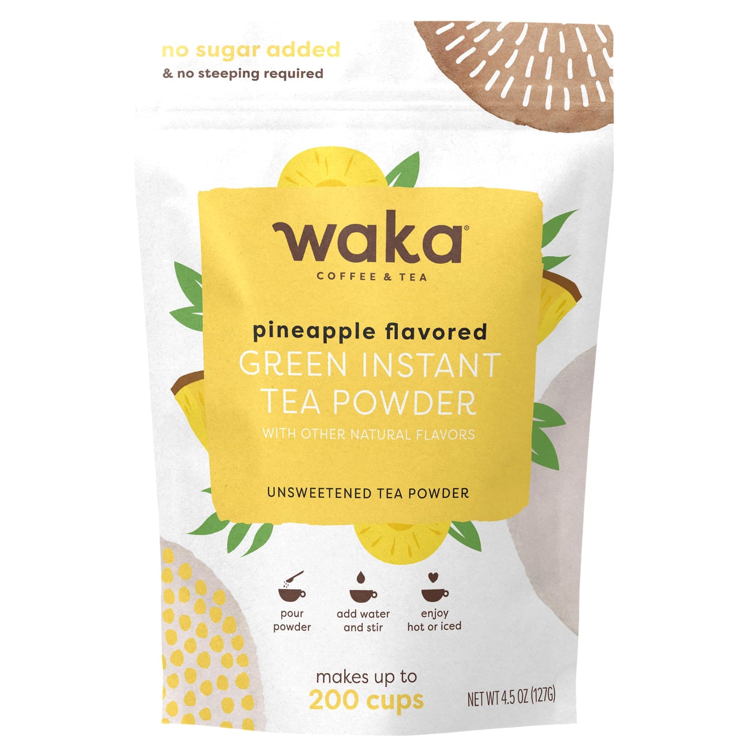 Waka Coffee Instant Tea - Unsweetened Pineapple Flavored Green Tea Powder - 4.5 oz Bulk Bag - 100% Tea Leaves