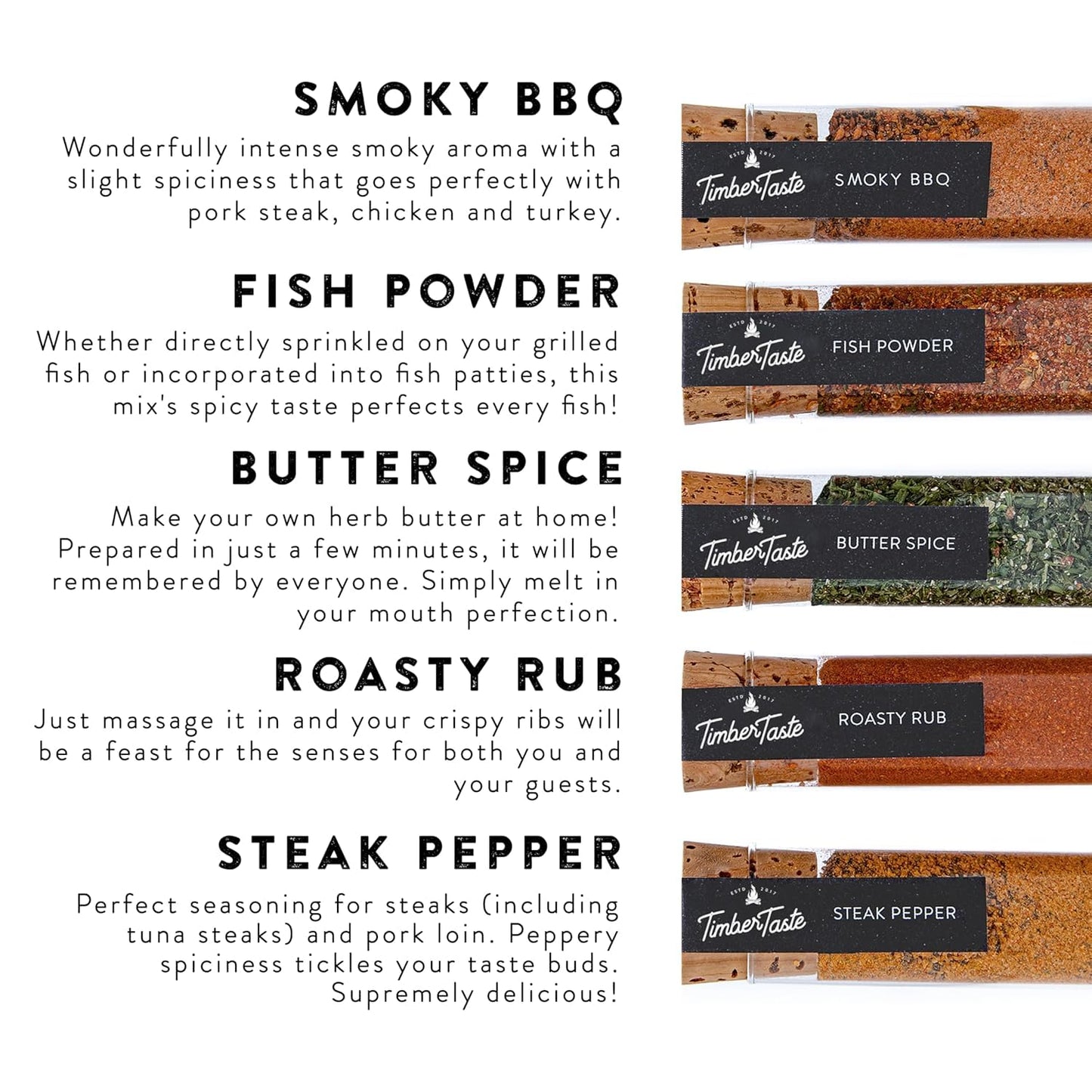 Timber Taste Bbq Spice Rub Gift Set - Bbq Seasonings And Rubs - From Somkey To Spicy Grill Seasonings For Dad Or Him - Grill Spi