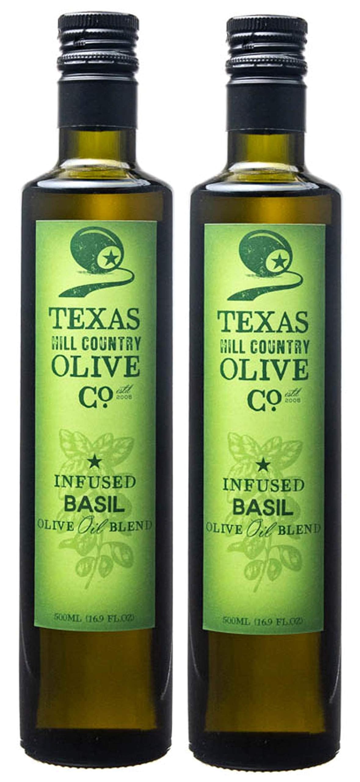 TEXAS HILL COUNTRY OLIVE CO. Basil Infused Olive Oil - Cold Pressed EVOO - 16.9 oz (2 Pack)