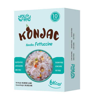 VOLO VERO Shirataki Noodle, 10 Packs Konjac Fettuccine Low-Carb Pasta, Gluten Free, Vegan, Low Calorie, Sugar Free, Keto Friendl