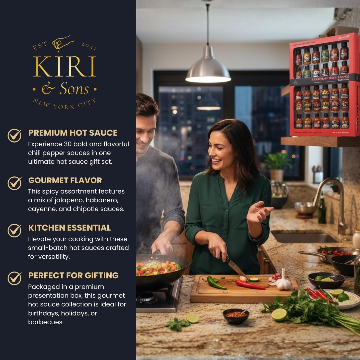 Kiri & Sons Hot Sauce Gift Set – Master Collection Sampler Box, 30 Assorted Gourmet Flavors for Cooking & Dipping, 44.73 cm