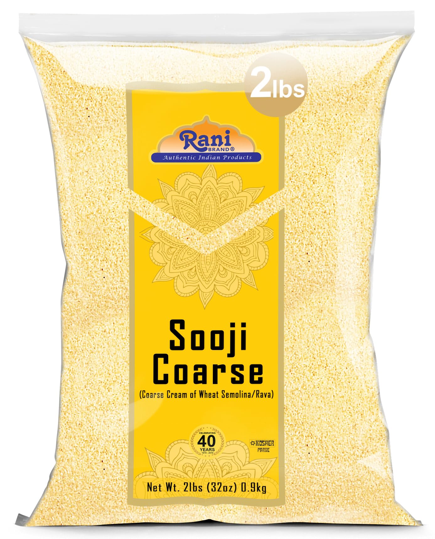 Rani Sooji Coarse (Farina, Suji, Rava, Rawa, Wheat Semolina) Flour 32Oz (2Lbs) 908G ~ All Natural | Vegan | Non-Gmo | Kosher | Indian Origin