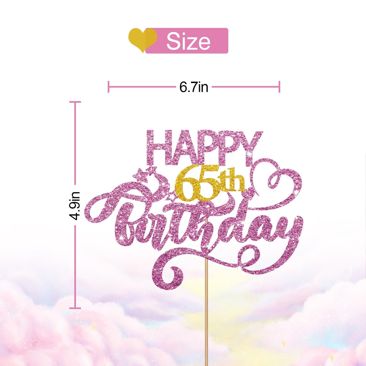 Pink Glitter Happy 65Th Birthday Cake Topper, Sixty Five Years Old Birthday Party Cake Decor, Gold Number 65 Birthday Party Supp