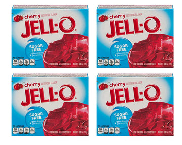 Jell-O Sugar-Free Cherry Gelatin Mix 0.6 Ounce Box (Pack of 4)