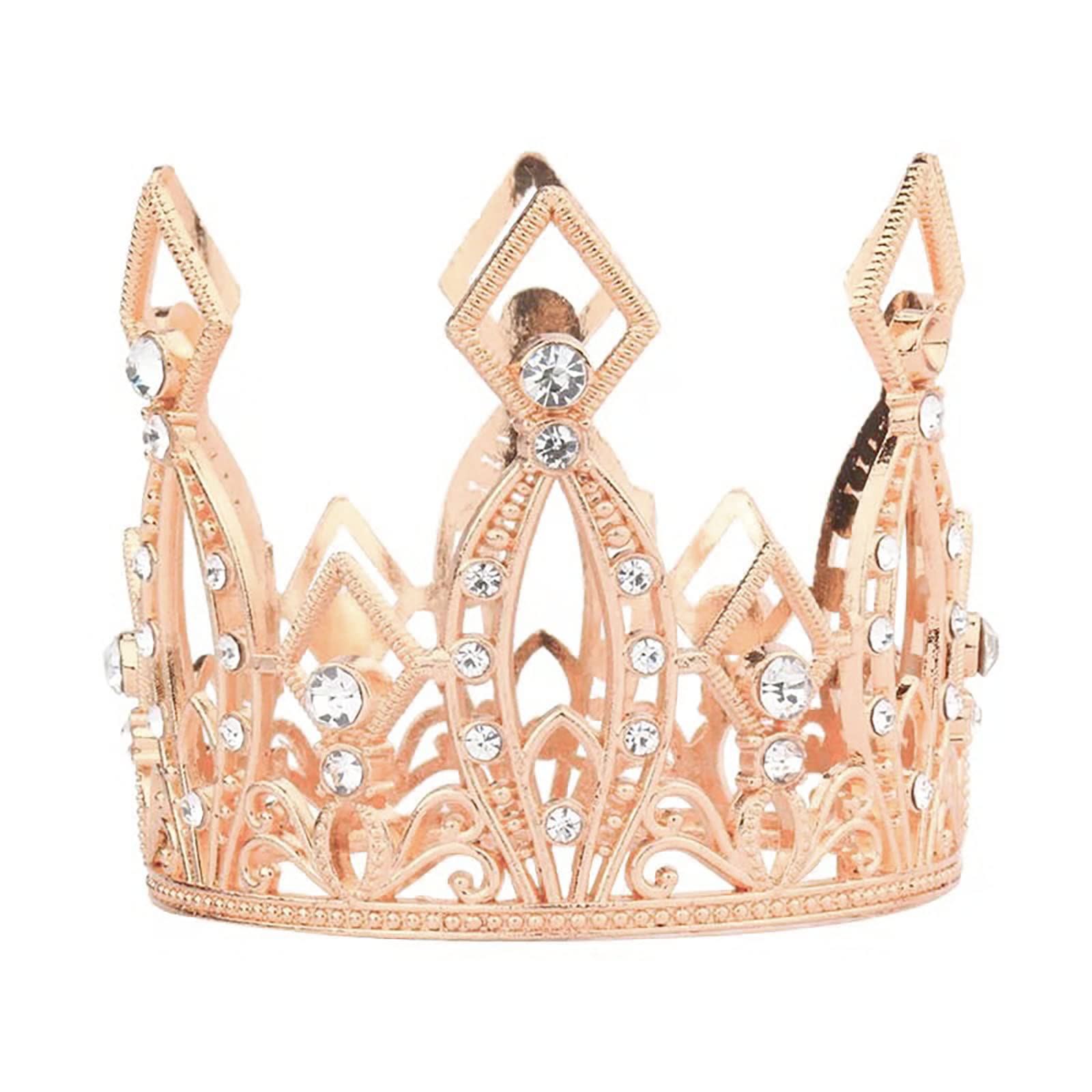 Mini Crown Cake Topper Crystal Headpiece Tiara Rhinestone Crown Cake Decoration For Wedding Birthday Baby Shower Party Favors (R