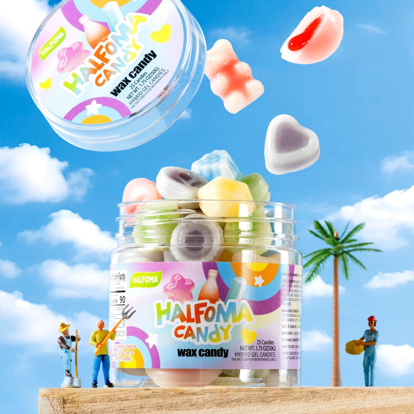 Halfoma Wax Bottle Chewable Candy  with Various Fruit-flavored Syrups in the Middle  Canned  50g  25candies