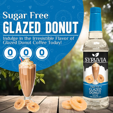 SYRUVIA Sugar-Free Glazed Donut Coffee Syrup, 25.4 Fl Oz - 0 Calories, Kosher, Gluten-Free Flavoring for Drinks, Desserts & More