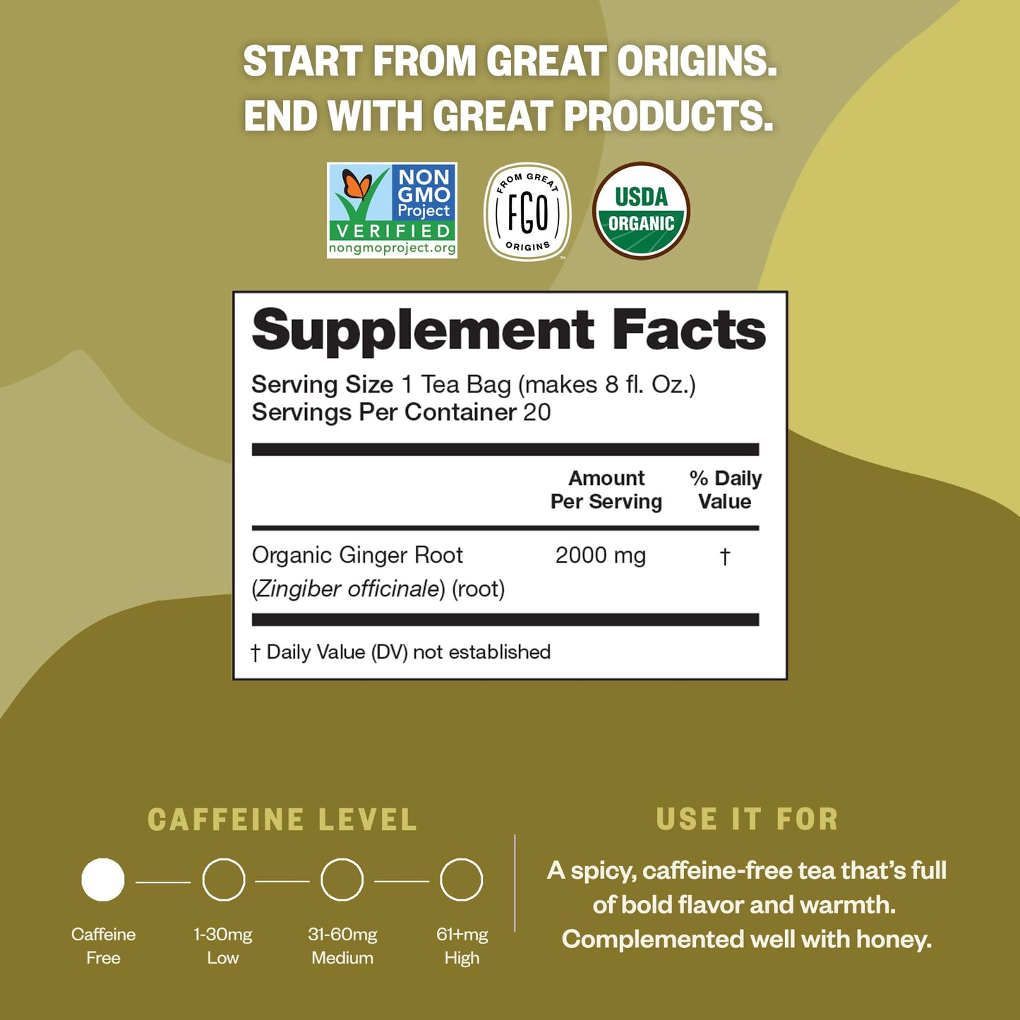 Fgo Organic Ginger Tea, Eco-Conscious Tea Bags, 100 Count, Packaging May Vary (Pack Of 1)