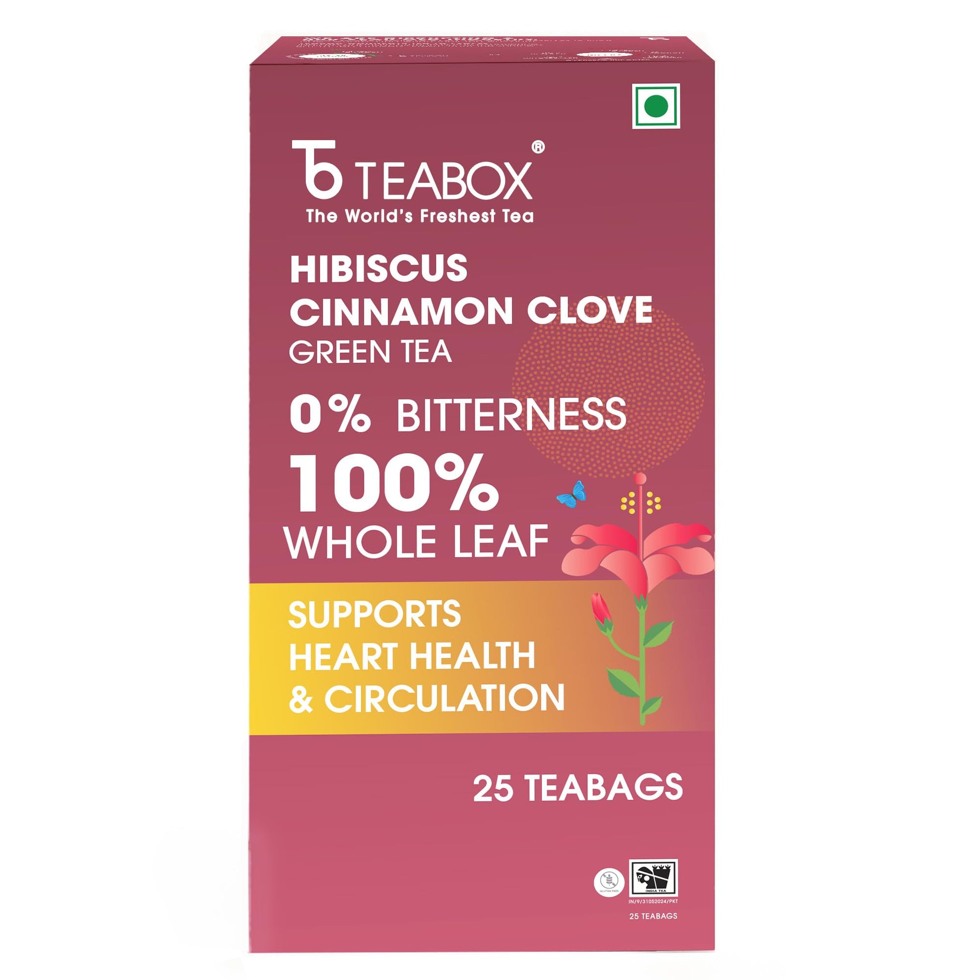 Teabox enhanced Darjeeling Green Tea With Dried Hibiscus | 100% Whole Leaf & 0% Bitterness | Green Tea From The Himalayas | 25 Tea Bags (Low Caffeine)