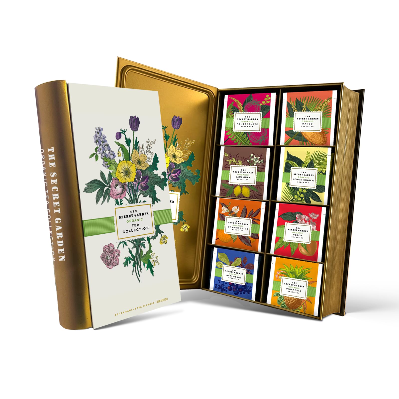 Life Plus Style Gourmet The Secret Garden Organic Tea Gift Set 80 Tea Bags 8 Flavours Green & Black Assorted Pack Wellness Sampler Tea Set Collection With Mango & Fruit Infusions Enhanced Birthday Gift For Women