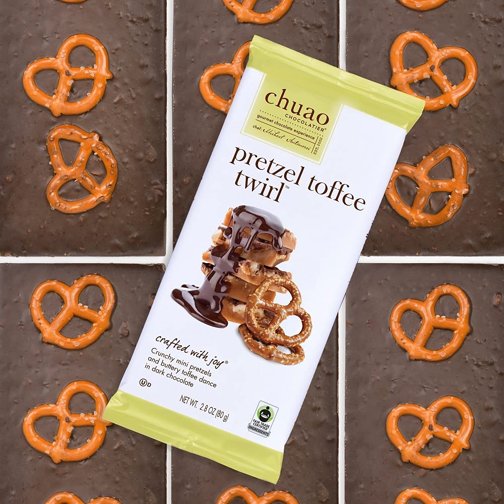 Chuao Chocolatier Pretzel Toffee Dark Chocolate Bars | Gourmet Caramel Chocolate Artisan European No Preservatives | For Gift Baskets, Christmas, Valentines Day, Gifts For Women, Men, Birthday, Thank You, Care Package | 10 Pack