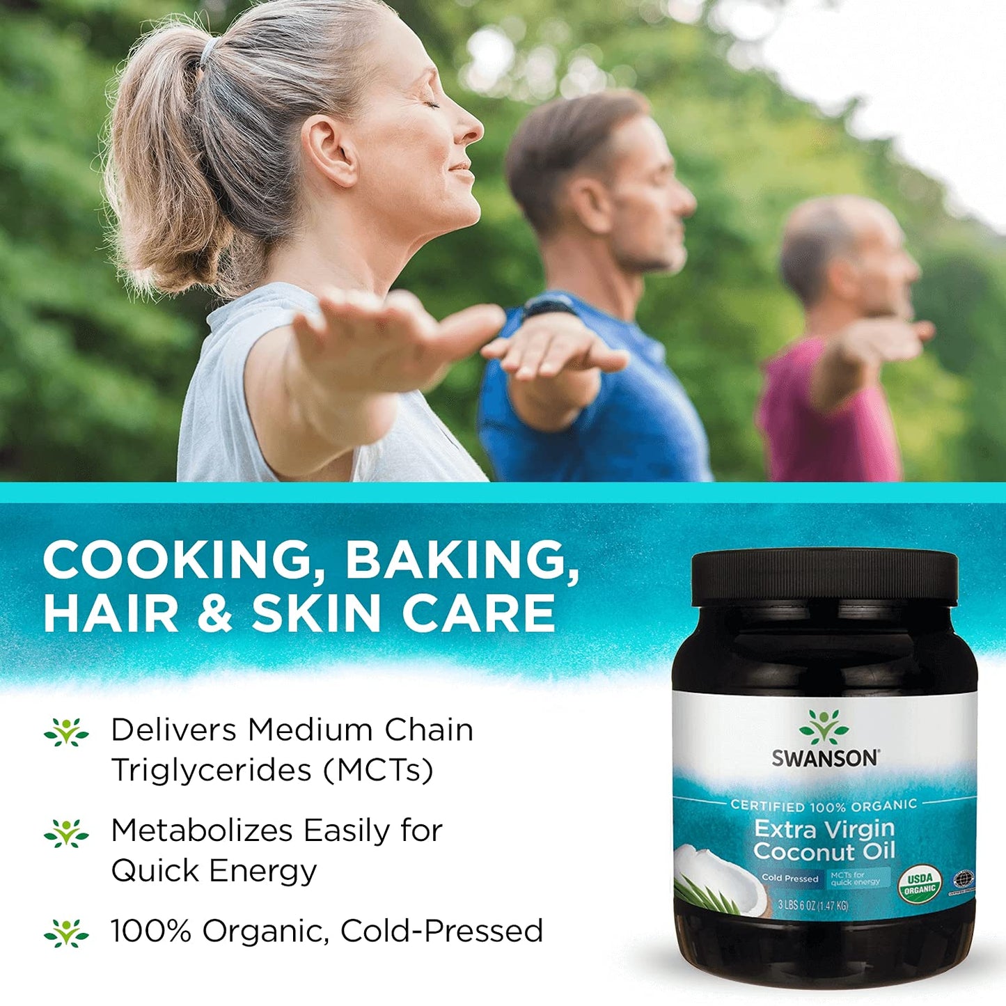 Swanson 100% Certified Organic Coconut Oil Cooking Baking Frying Beauty Efas Mcts 3 Lbs 6 Ounces (1.53 Kg) Solid Oil (1 Pack)