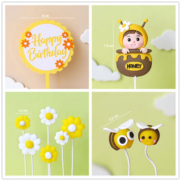 Gyufise 11Pcs Bumble Bee Cake Toppers Honeycomb Flower Oh Babee Cupcake Picks Gender Reveal Cake Decorations For Baby Shower Kid