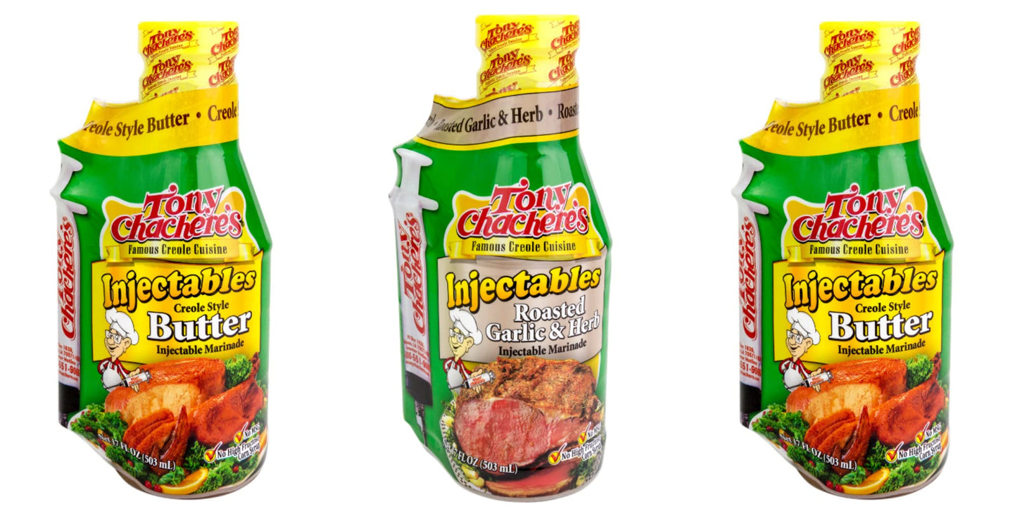 Tony Chachere Injectable Marinade Variety Pack, Butter And Roasted Garlic, 17 Fl. Oz, 3 Count
