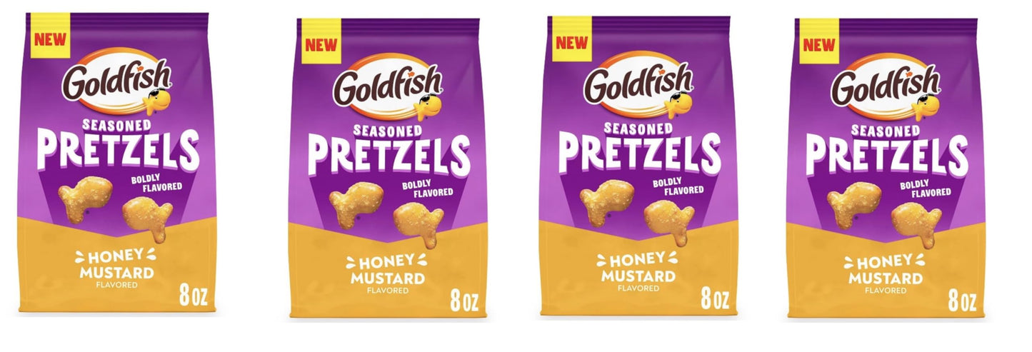 Goldfish Crackers - 4 bags - Free of Dyes (Honey Mustard Seasoned Pretzels 8oz)