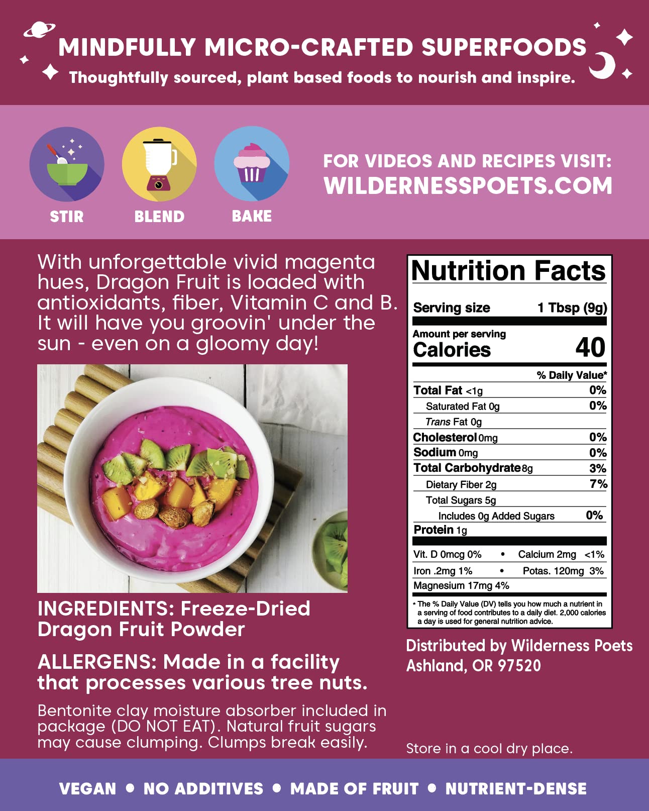 Wilderness Poets Freeze Dried Dragon Fruit Powder - Pink Pitahaya (32 Ounce)