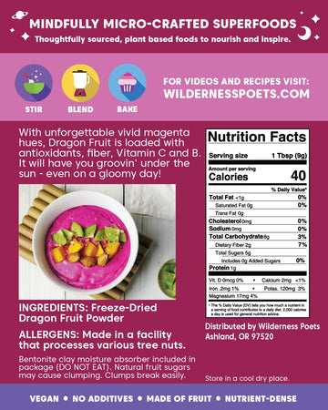 Wilderness Poets Freeze Dried Dragon Fruit Powder - Pink Pitahaya (32 Ounce)