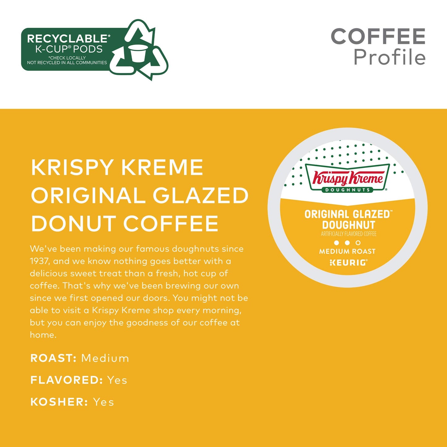 Krispy Kreme Doughnuts, Original Glazed Doughnut, Keurig Single Serve K-Cup Pods, Medium Roast Coffee, 96 Count (4 Packs Of 24)